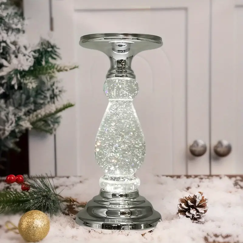 Swirling Glitter LED Pedestal Candle Holder