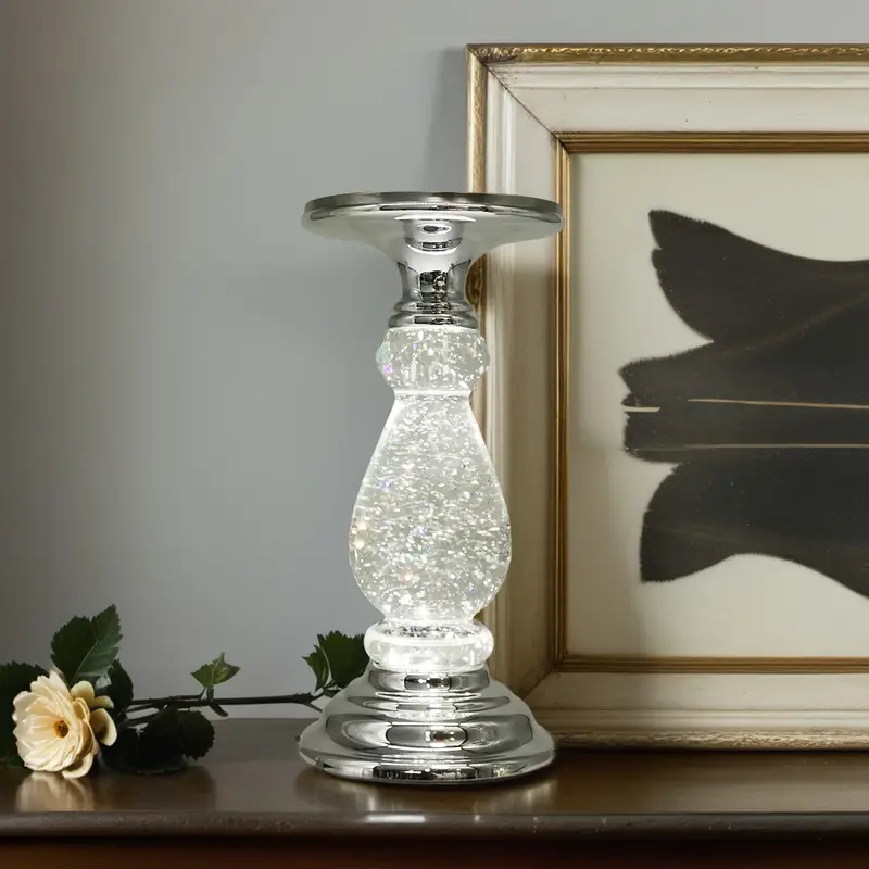 Swirling Glitter LED Pedestal Candle Holder