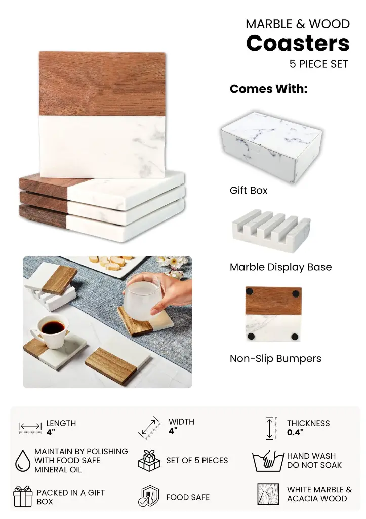 Marble & Wood - Coasters - 5pc.webp