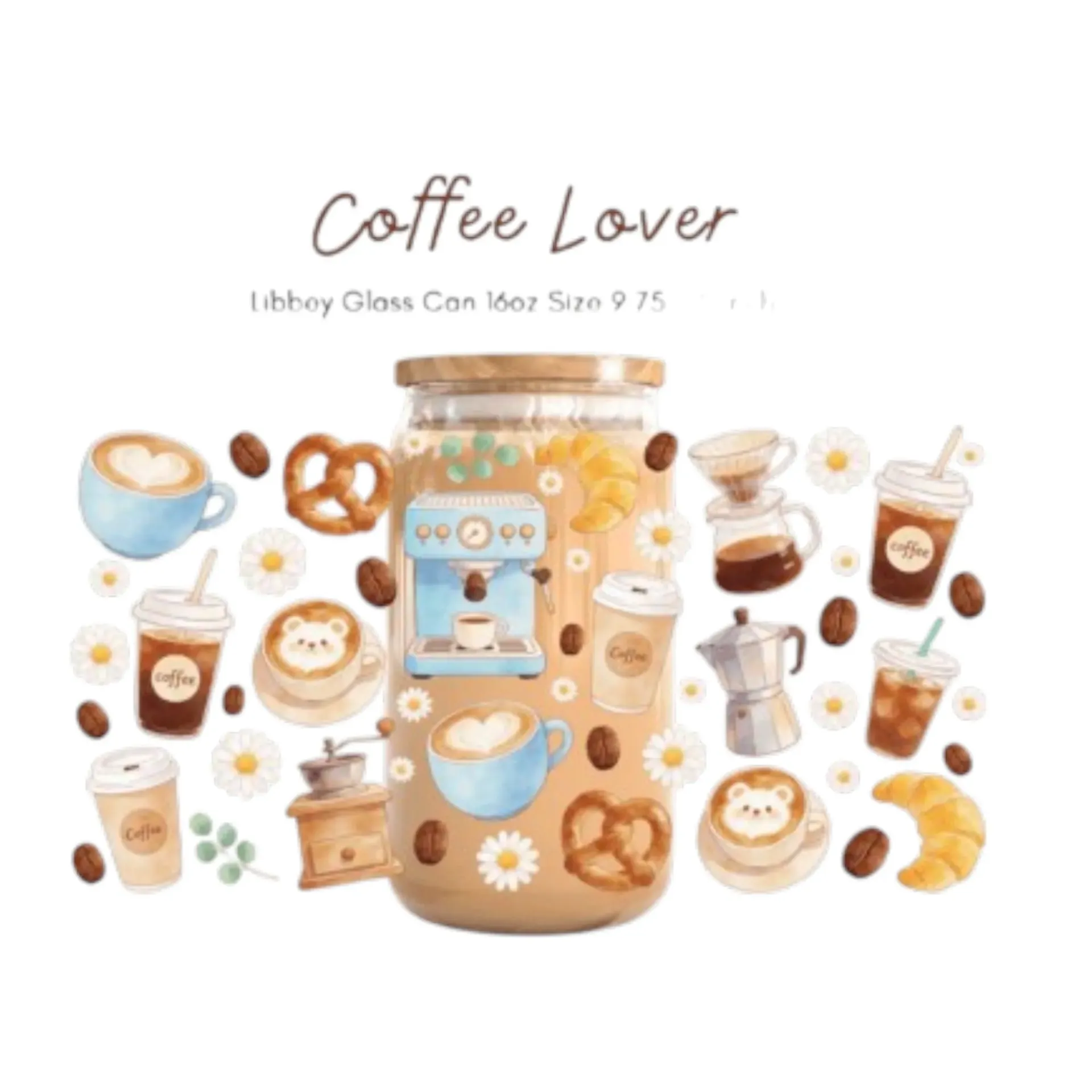Coffee Lover Glass Can UV DTF Wrap