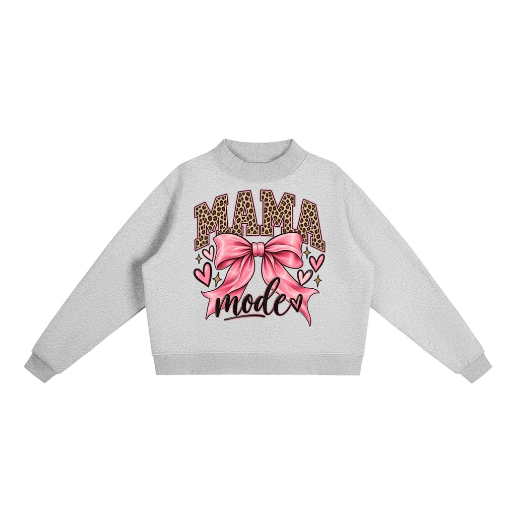 Moma Mode Essential Fleece Mock-Neck Crew Sweatshirt - Flower Gray, S