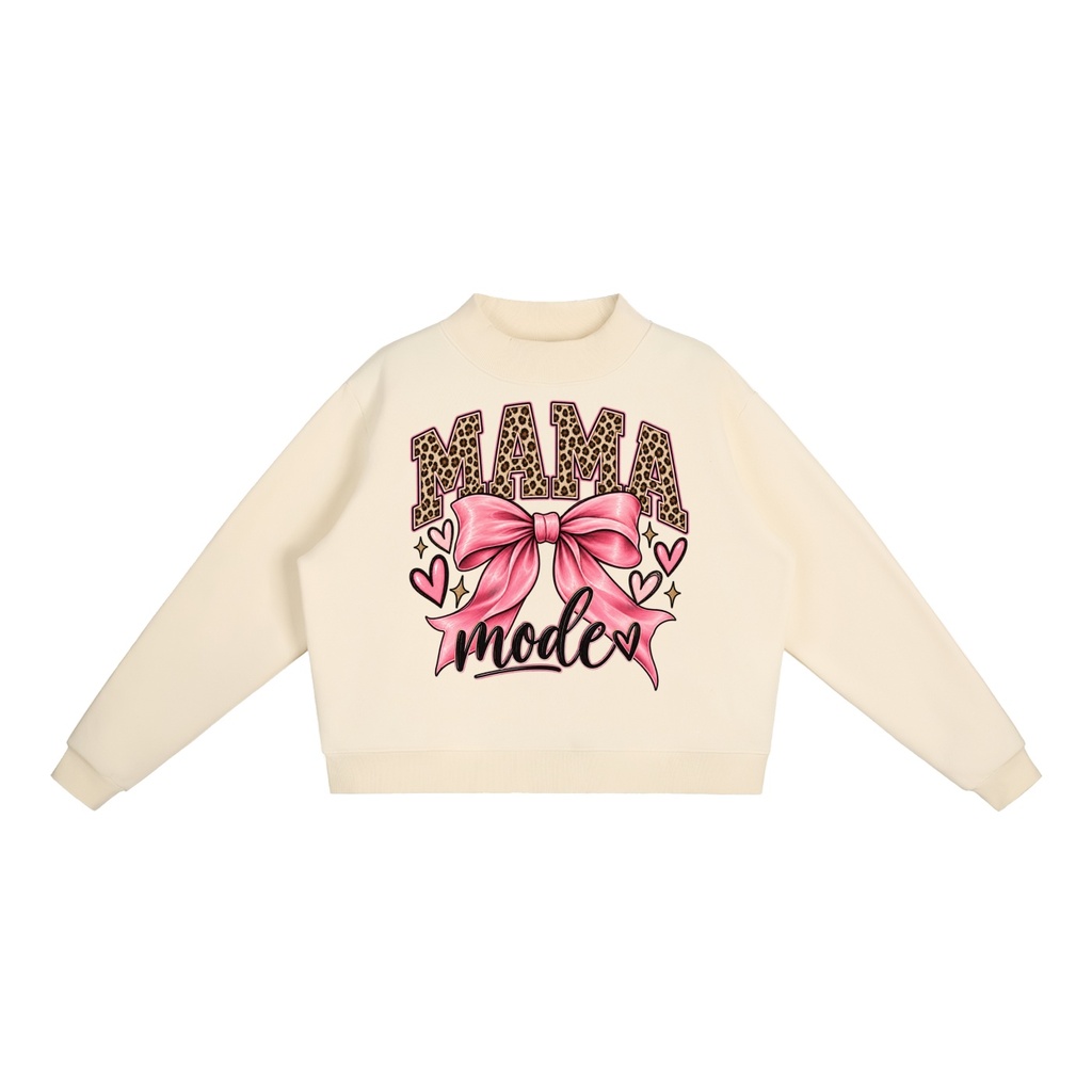 Moma Mode Essential Fleece Mock-Neck Crew Sweatshirt - Cream Apricot, S