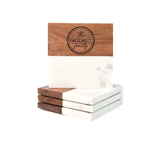 Marble & Wood Coaster 4 Piece Set